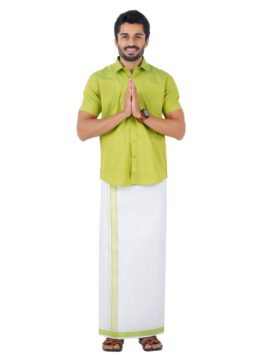 Mens Fancy Border Dhoti & Half Sleeves Shirt Set Green G112-Front view