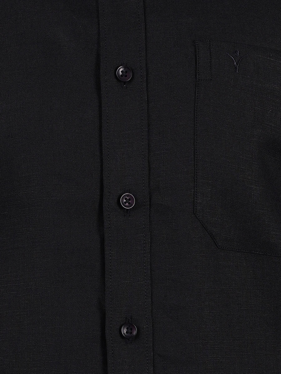 Mens Pure Linen Half Sleeves Black Shirt-Zoom view