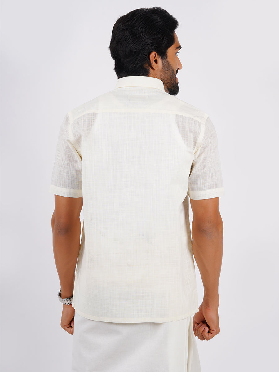 Mens Cotton Cream Shirt Half Sleeves Celebrity-Back view