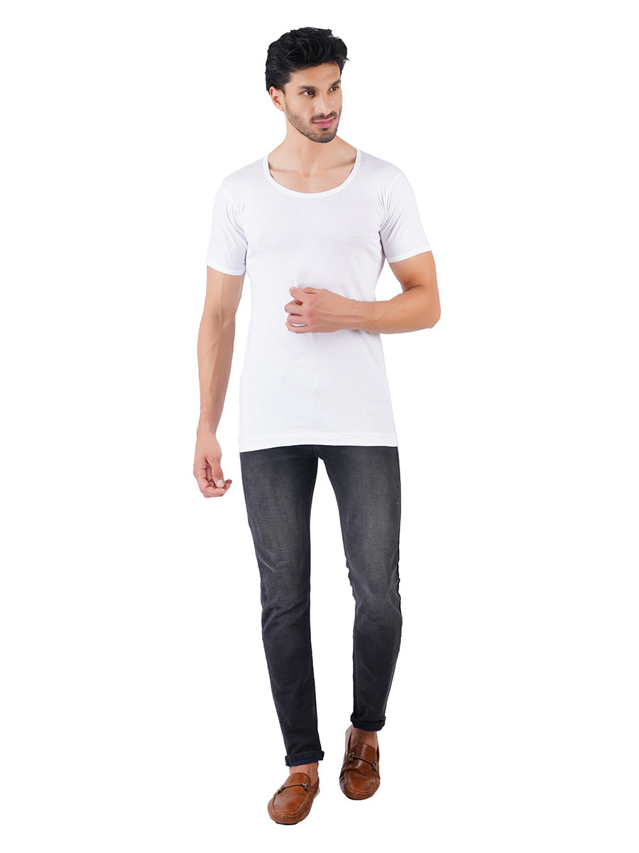 Mens Fine Cotton White Banian RNS PlusSize Sukra-Pack of 2-Full view