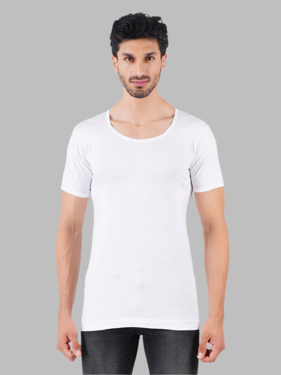 Mens Fine Cotton White Banian RNS PlusSize Sukra-Pack of 2