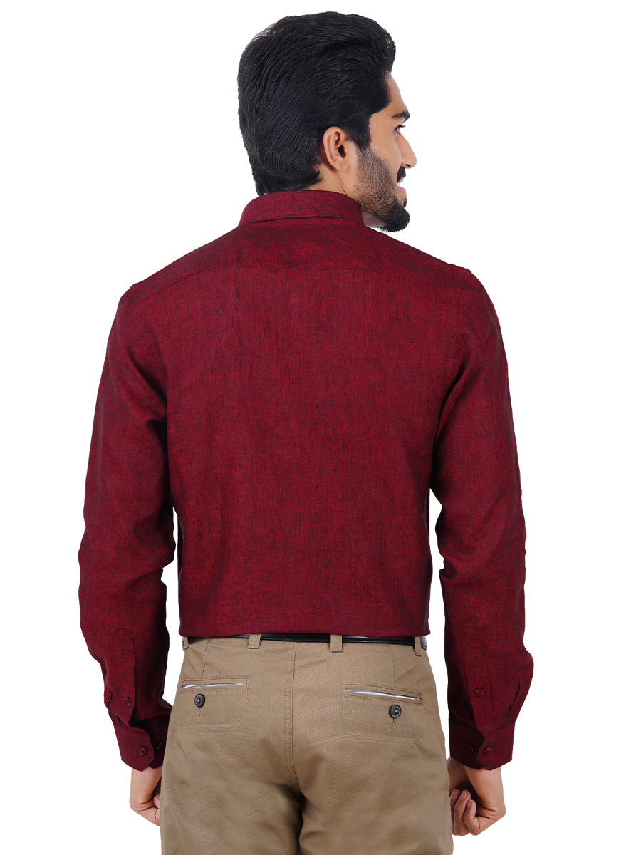 Mens Pure Linen Full Sleeves Shirt Maroon-Back view
