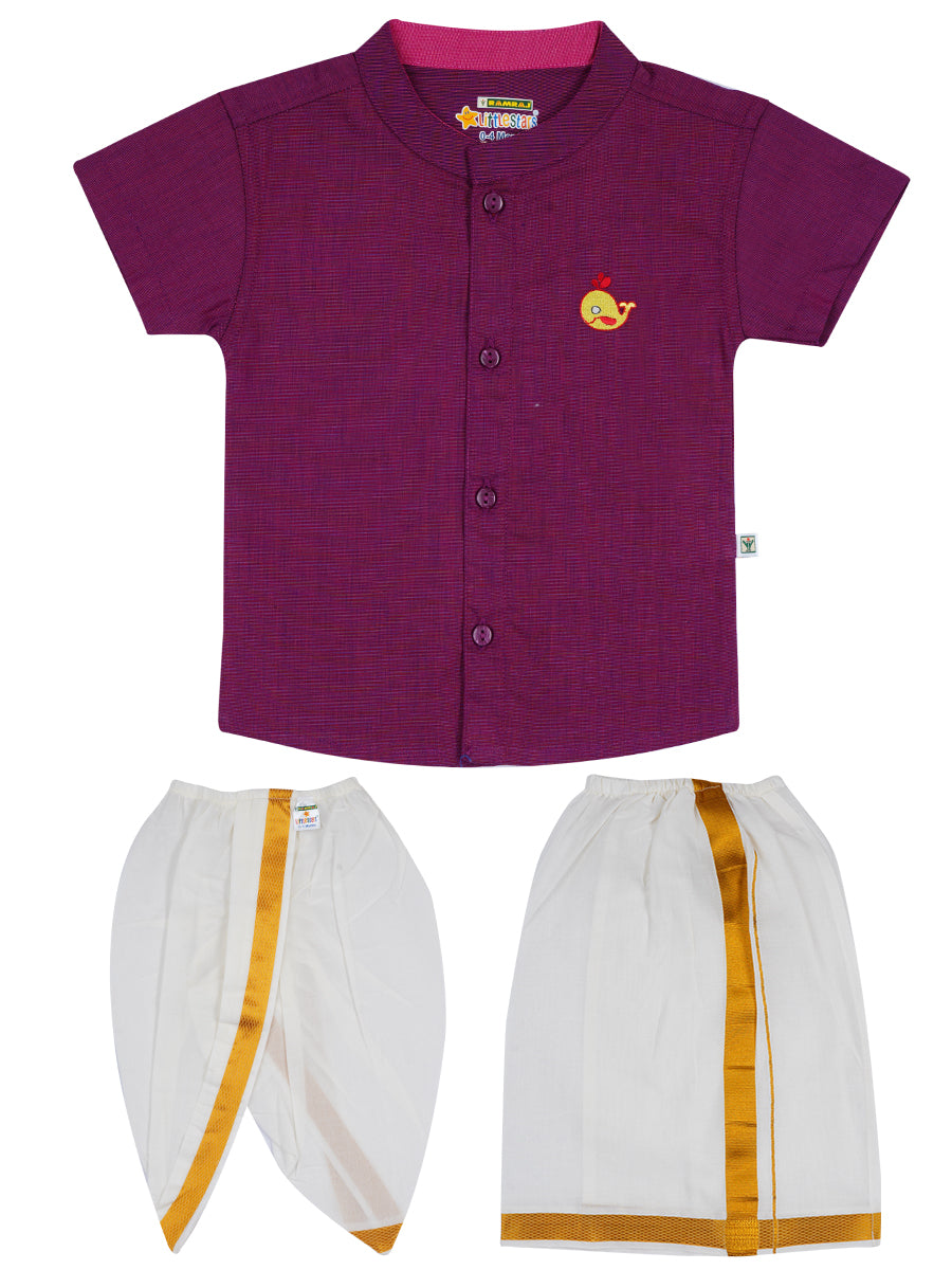 Newborn Baby Traditional Shirt with Dhoti and Panchakacham Set Purple