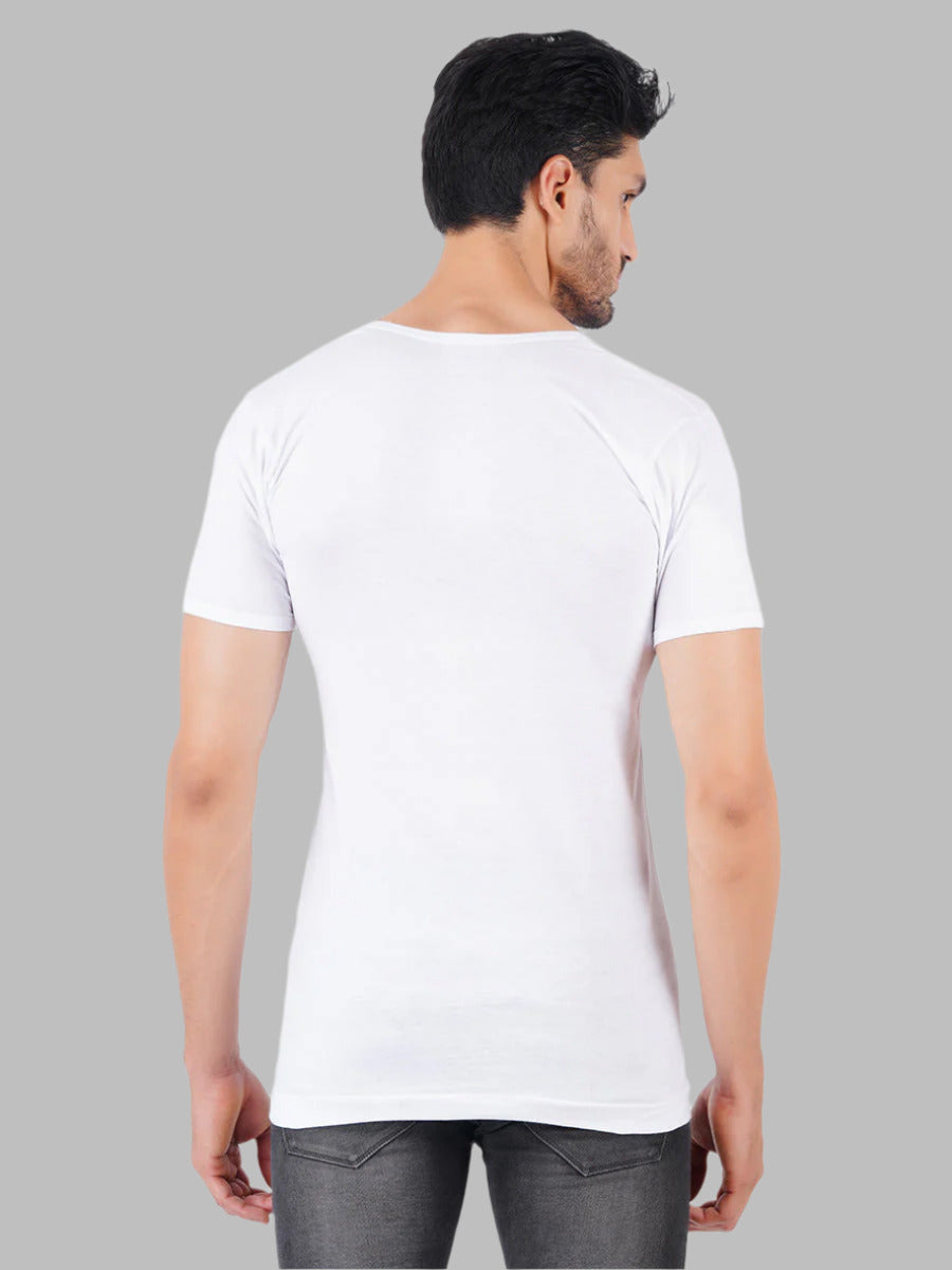 Mens Fine Cotton White Banian RNS PlusSize Sukra-Pack of 2-Back view