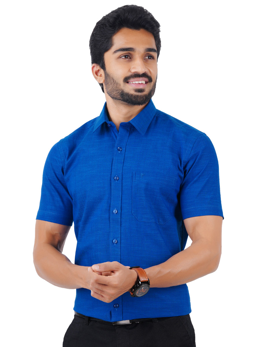 Mens Formal Shirt Half Sleeves Blue CL2 GT5-Front view