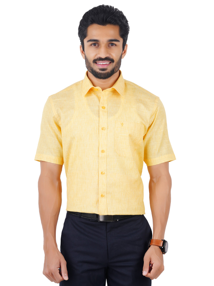 Mens Cotton Blended Formal Shirt Half Sleeves Yellow T12 CK6-Front view