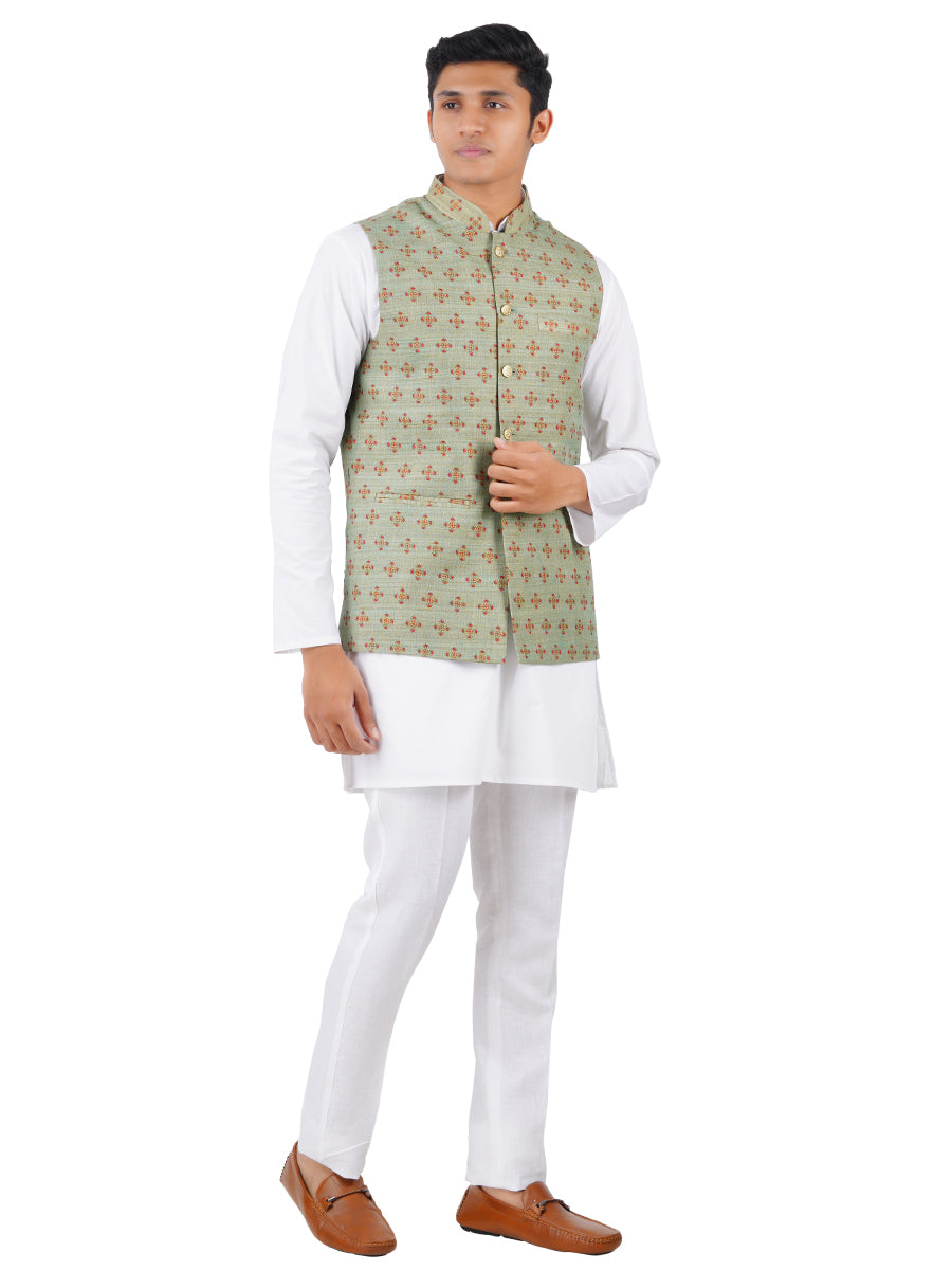 Mens Ethnic Jacket Green JD3-Side view