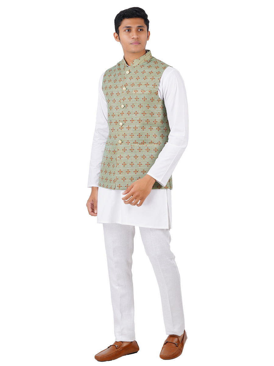 Mens Ethnic Jacket Green JD3-Side alternative view