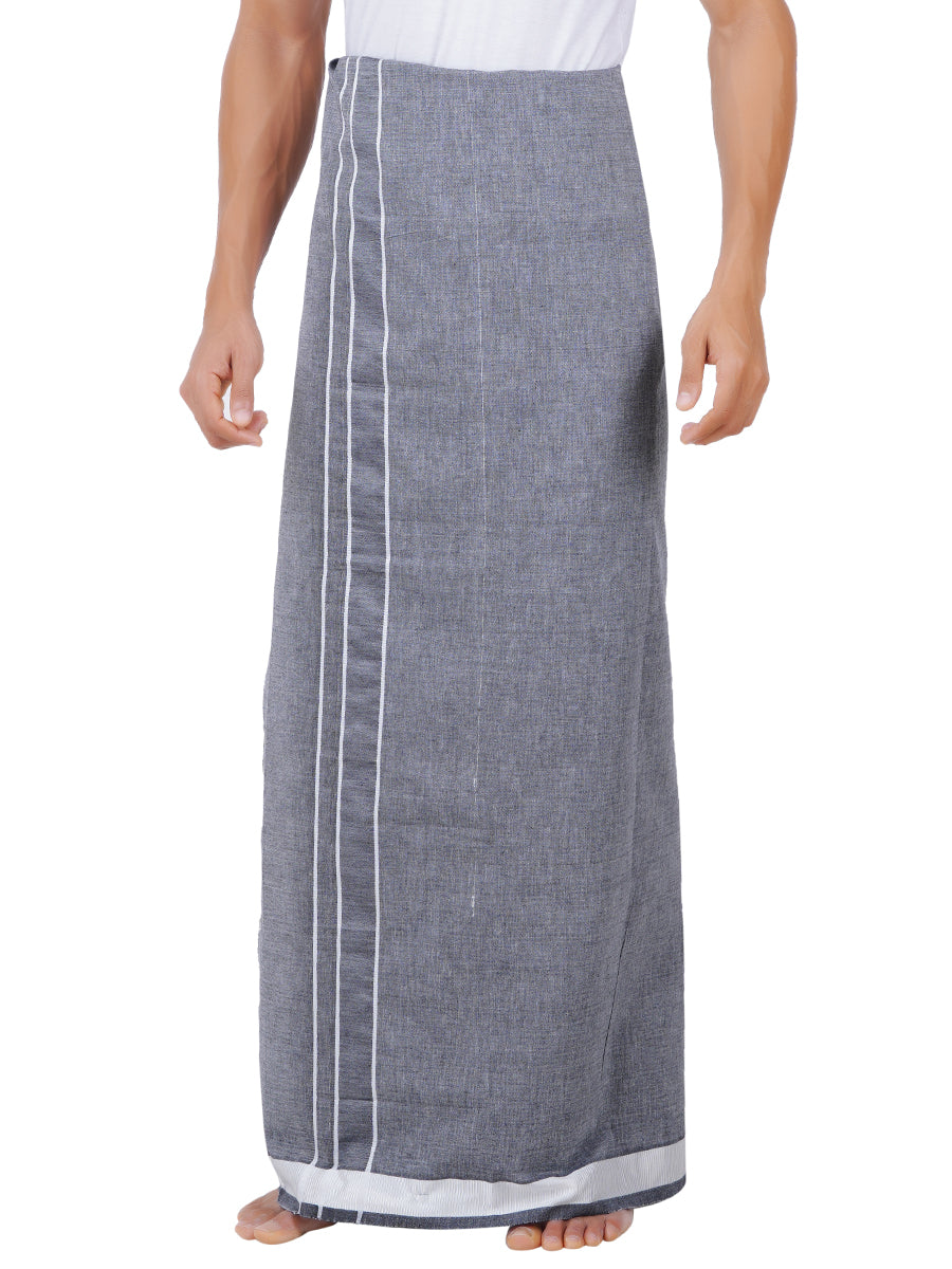 Men Cotton Blend Single Layer Grey Dhoti with Fancy Border Nitro Plain 01