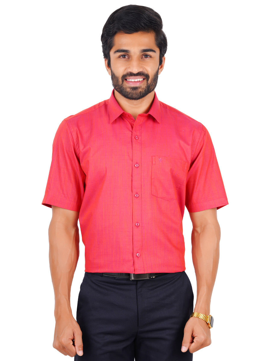 Mens Cotton Formal Shirt Half Sleeves Red T32 TH4-Front view