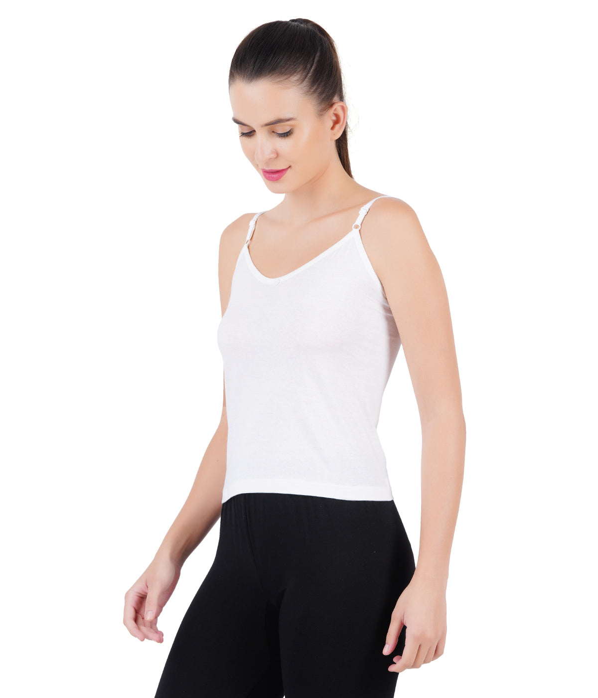 Womens Adjustable Strap White Camisole Petals (2 PCs Pack)-Side view