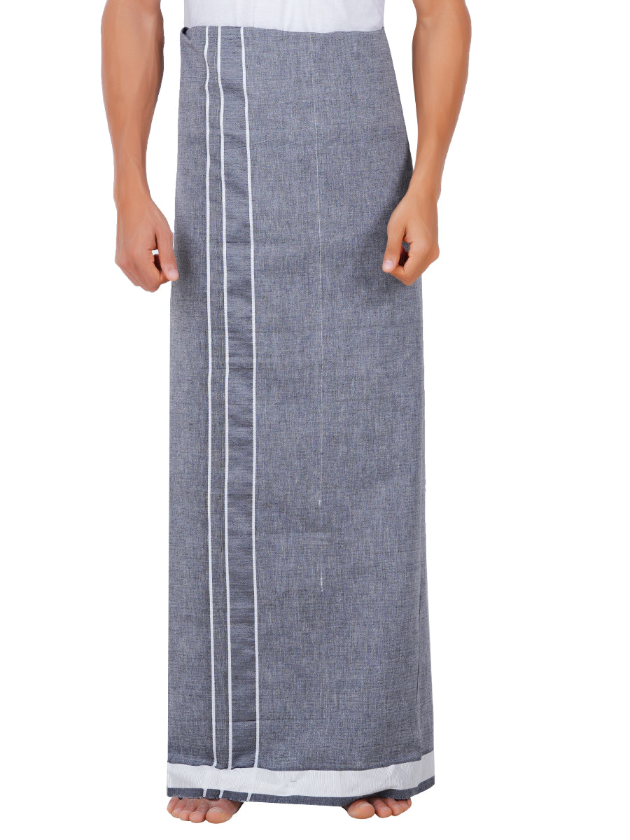 Men Cotton Blend Single Layer Grey Dhoti with Fancy Border Nitro Plain 01