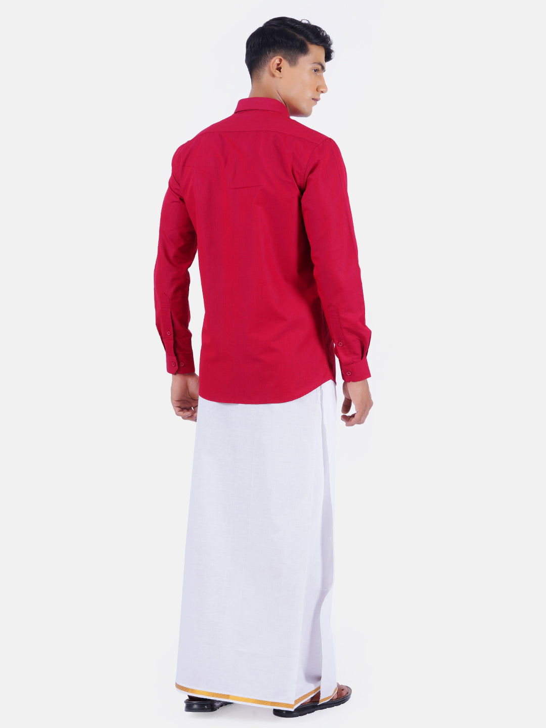 Mens Cotton Full Sleeves Shirt with 1/2'' Gold Jari Dhoti Combo-Back view