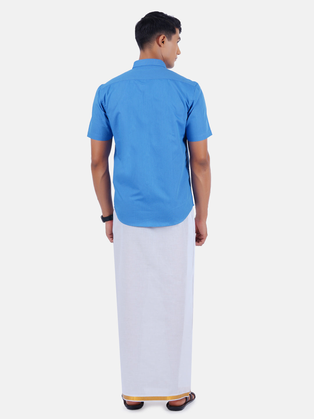 Mens Cotton Half Sleeves Shirt with 3/4'' Gold Jari Dhoti Combo-Back view