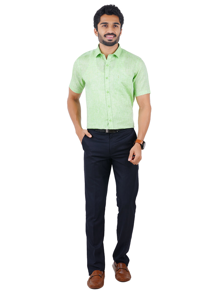 Mens Pure Linen Half Sleeves Shirt Green-Full view