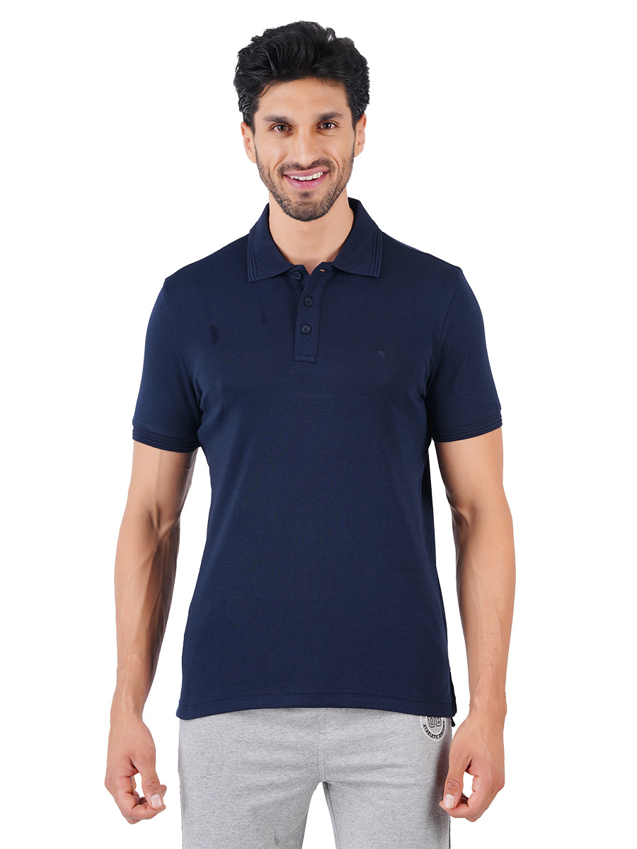Men's Navy Super Combed Cotton Half Sleeves Polo T-Shirt
