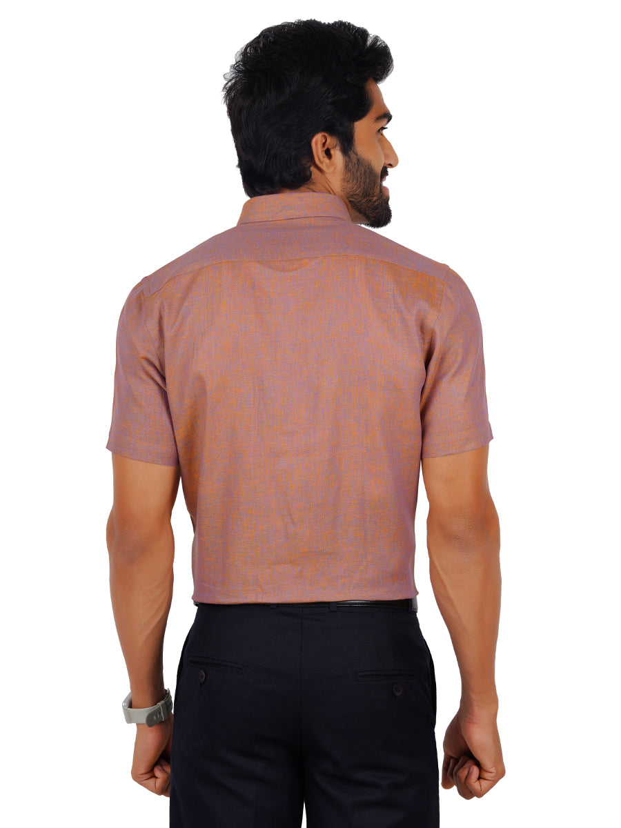 Mens Pure Linen Half Sleeves Shirt Light Maroon-Back view