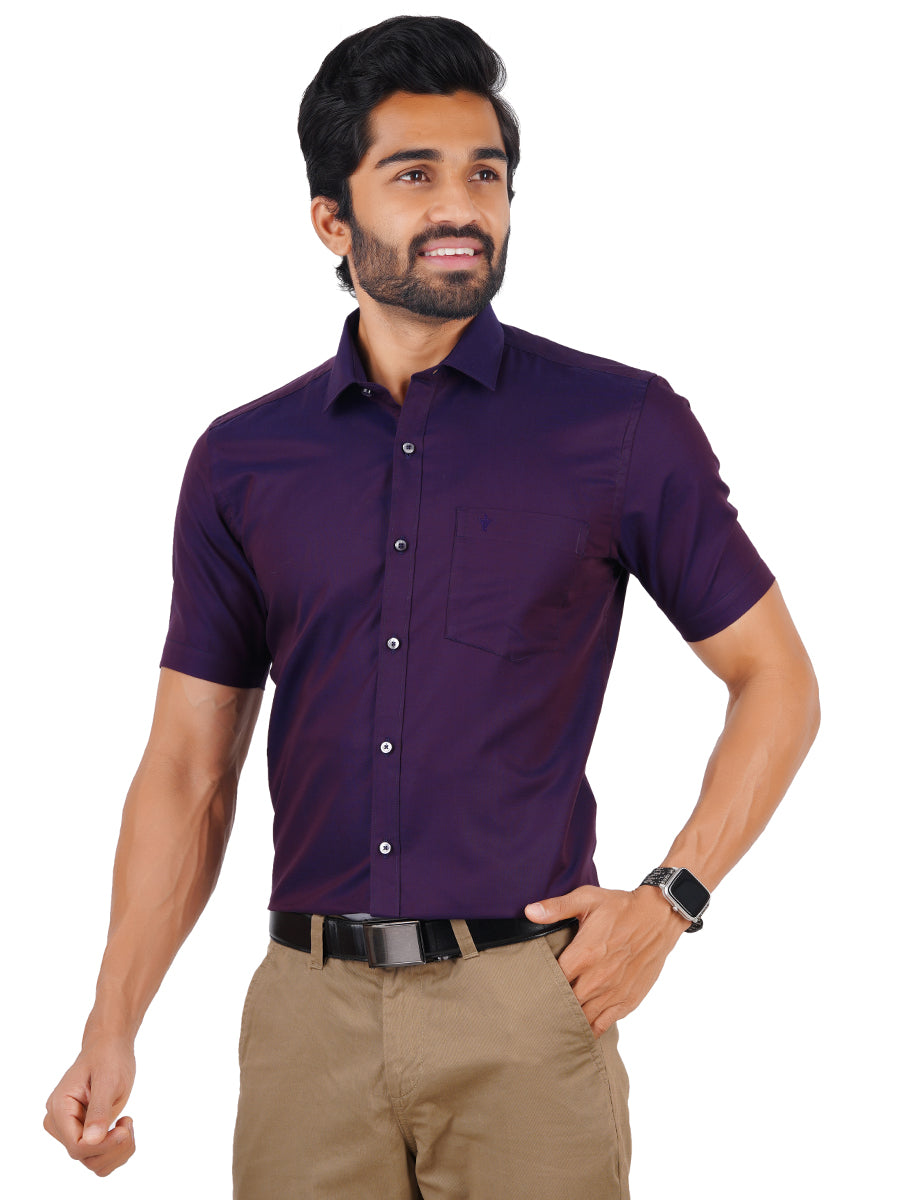 Premium Cotton Shirt Half Sleeves Dark Purple EL GP16-Side view