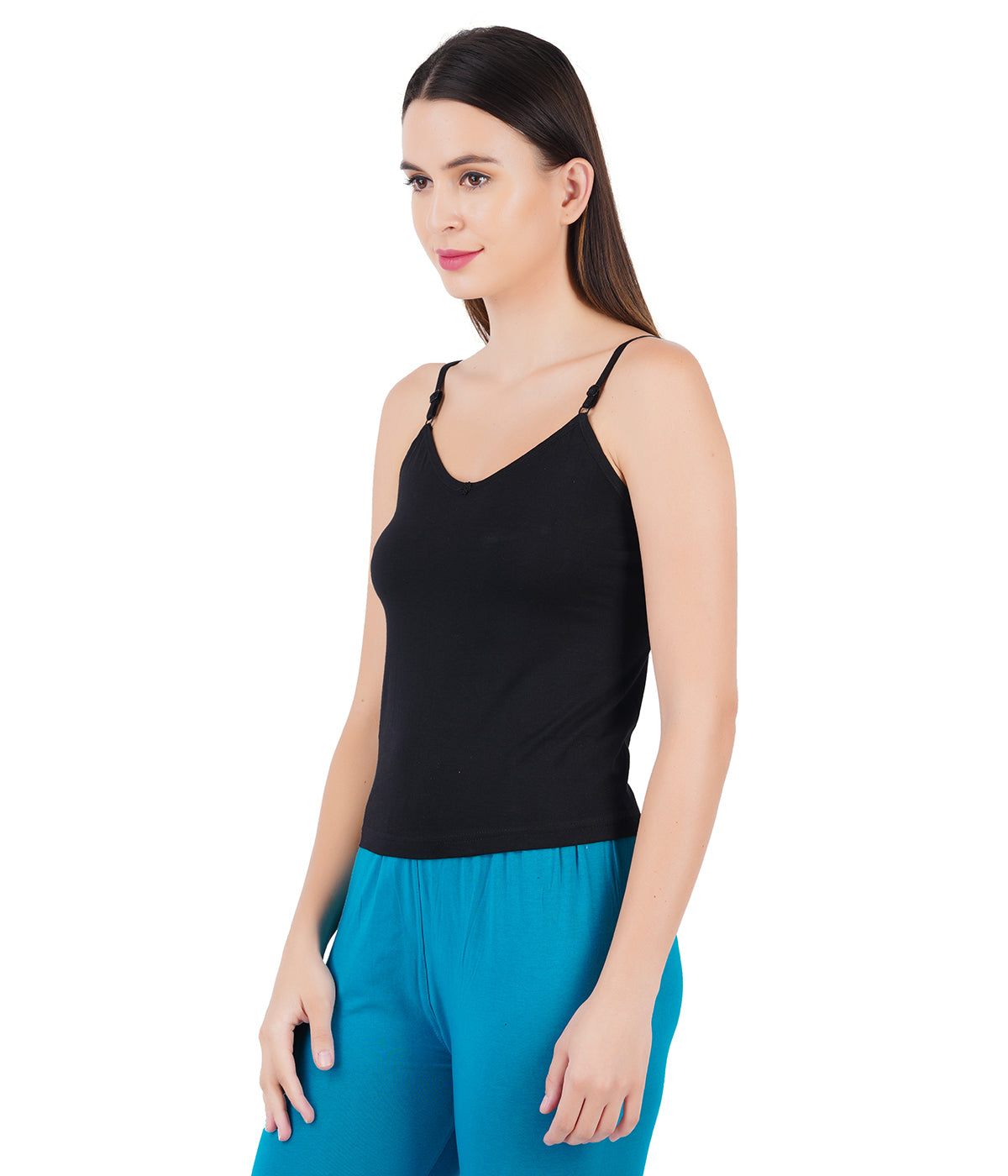 Womens Adjustable Strap Black Camisole Petals (2 PCs Pack)-Side view