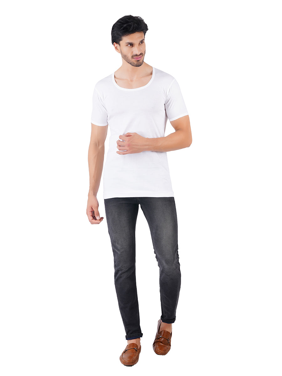 Mens Fine Cotton White Sleeve Banian RNS Rise Up(2 PCs Pack)-Full view