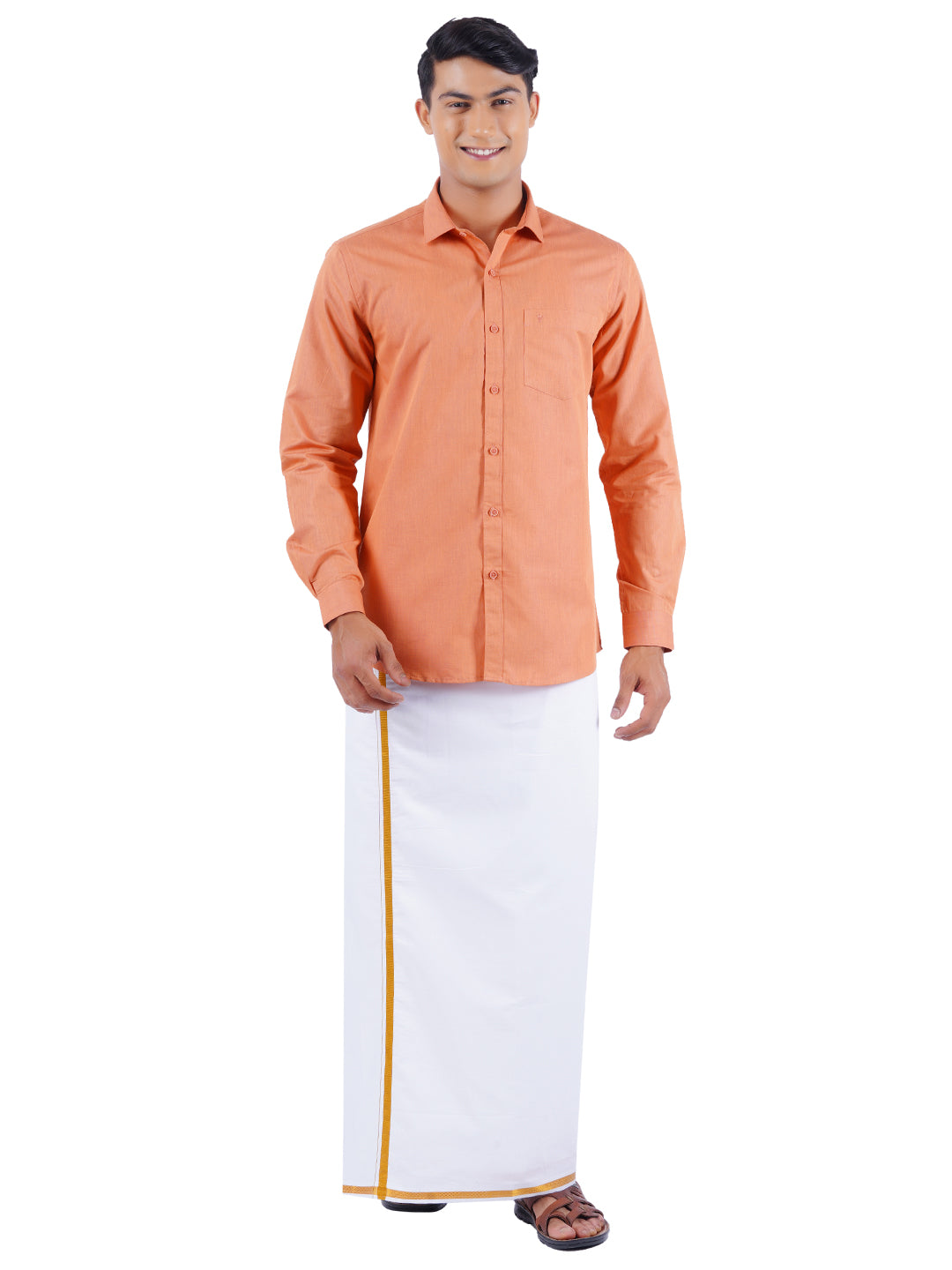 Mens Cotton Full Sleeves Shirt with 1/2" Gold Jari Dhoti Combo