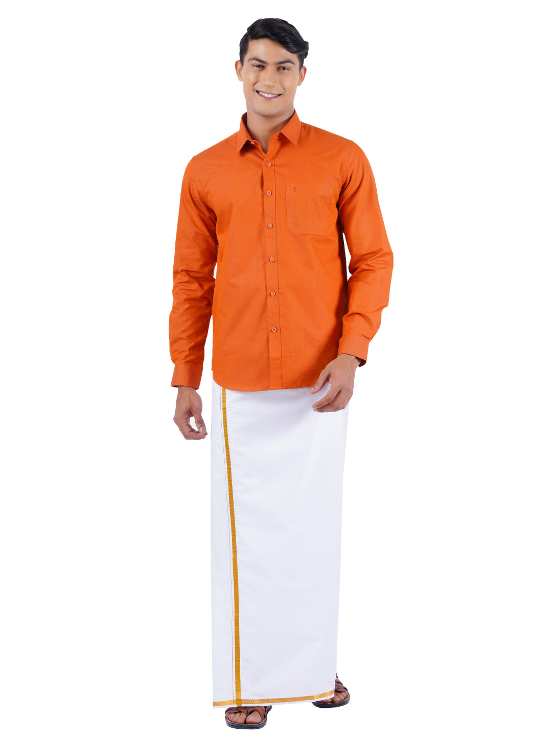 Mens Cotton Full Sleeves Shirt with 1/2'' Gold Jari Dhoti Combo