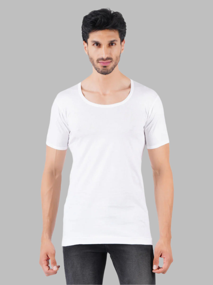 Men 100 % Combed Cotton White Sleeves Vest RNS Plus Size Rise Up (Pack of 2)