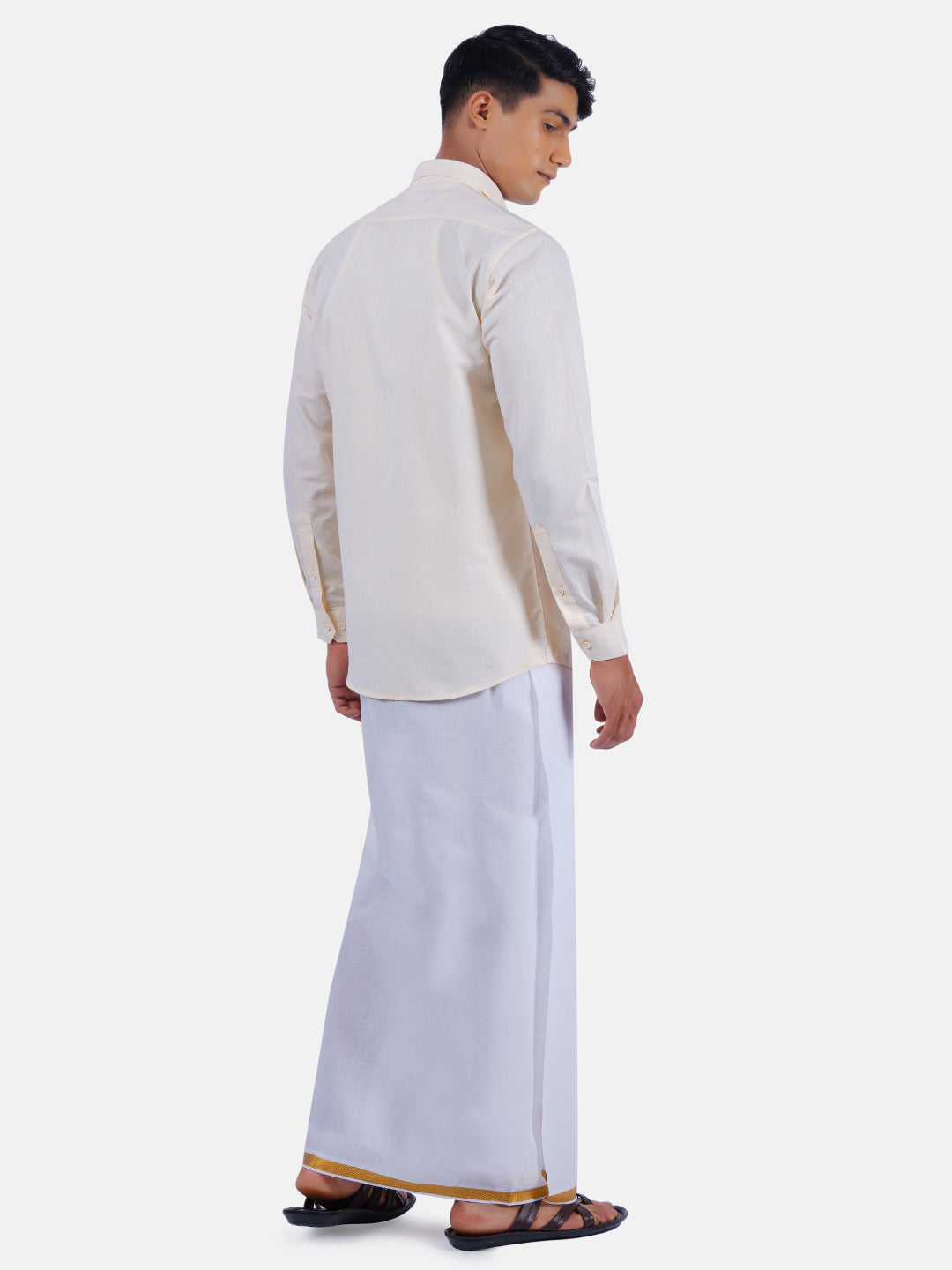 Mens Cotton Full Sleeves Shirt with 3/4'' Gold Jari Dhoti Combo-Back view
