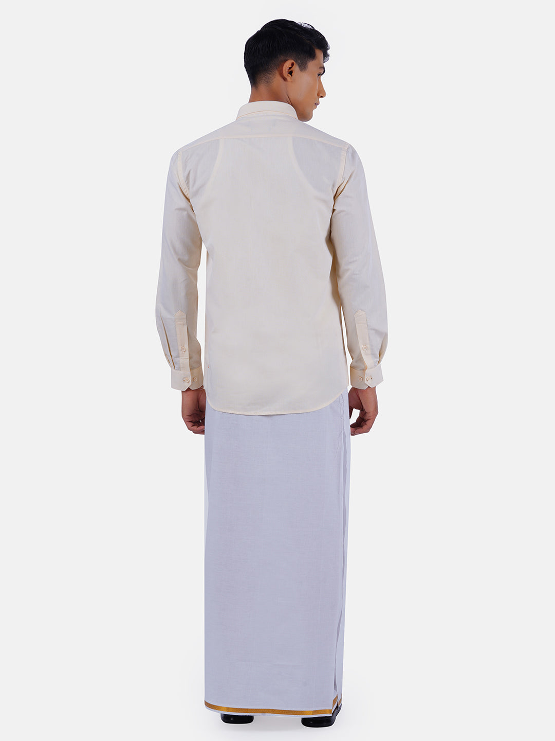 Mens Cotton Full Sleeves Shirt with 1/2'' Gold Jari Dhoti Combo-Back view