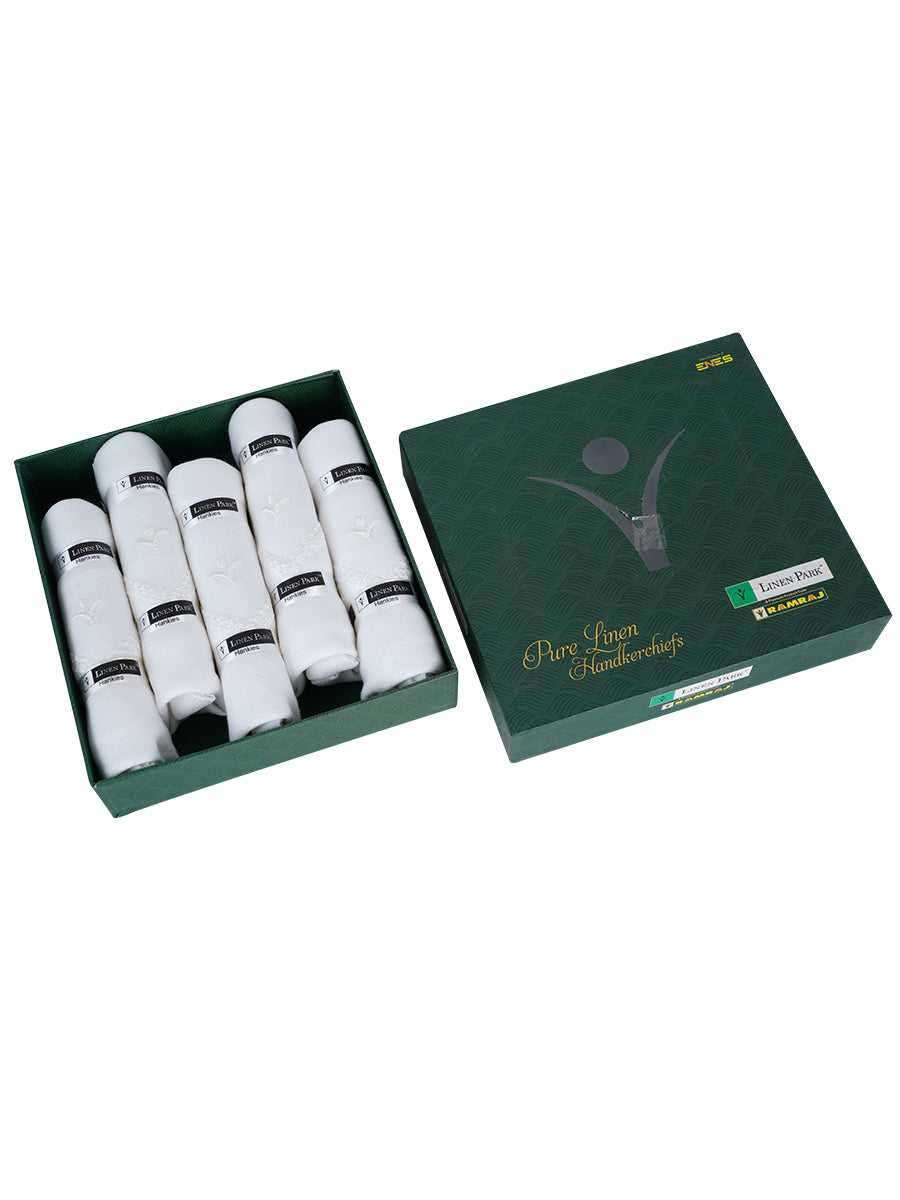 Pure Linen White Hand Kerchief (5 in 1)