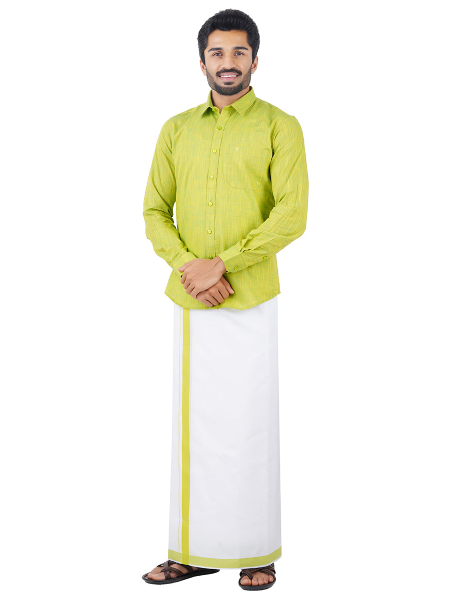 Mens Matching Border Dhoti & Shirt Set Full Green C82-Front view