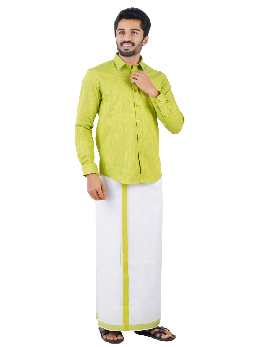 Mens Matching Border Dhoti & Shirt Set Full Green C82-Full view
