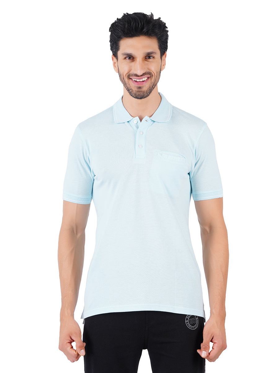 Cotton Blend Polo T-Shirt Irish Blue with Chest Pocket