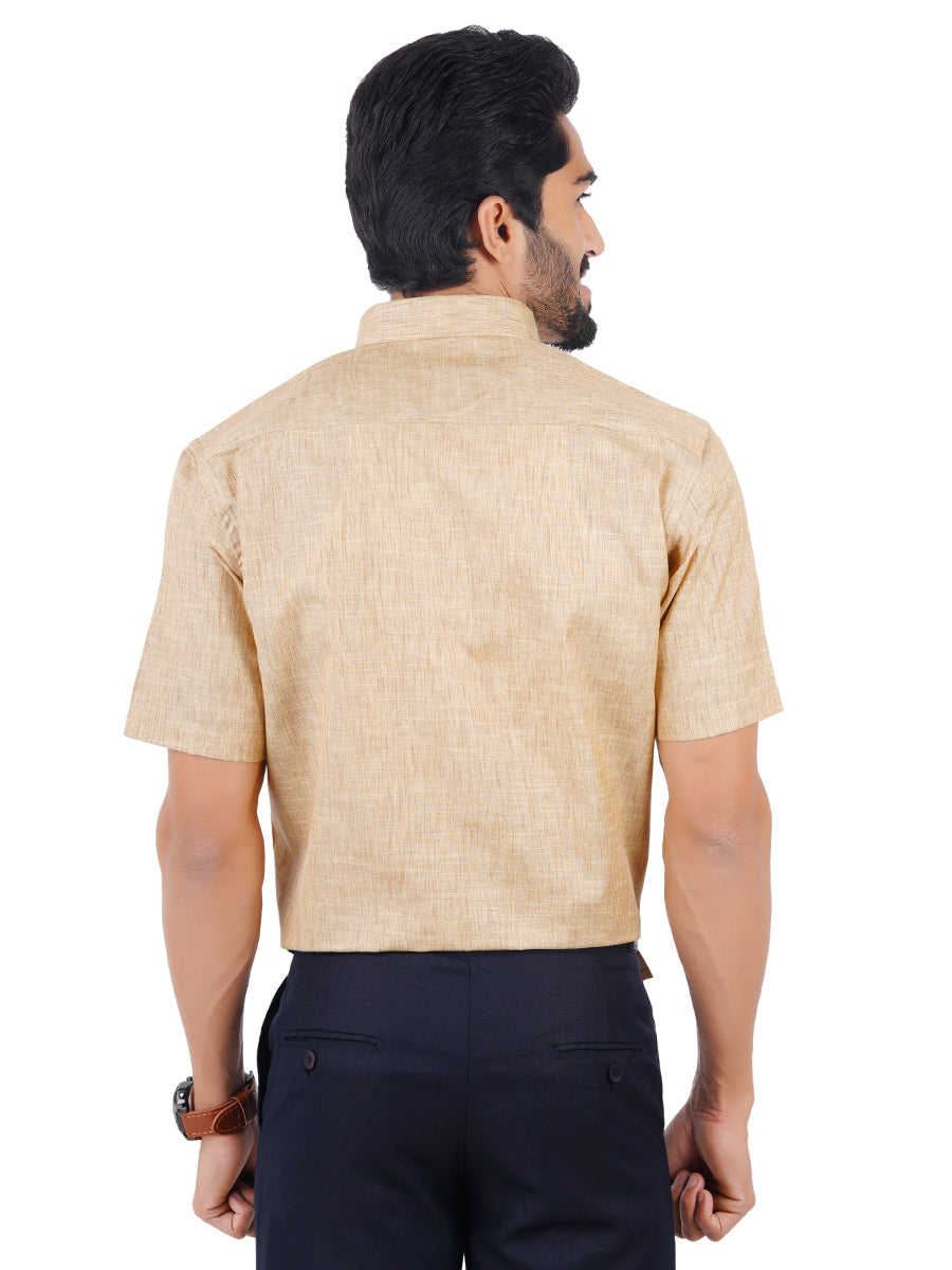 Mens Cotton Blended Formal Shirt Half Sleeves Dark Sandal T12 CK2-Back view
