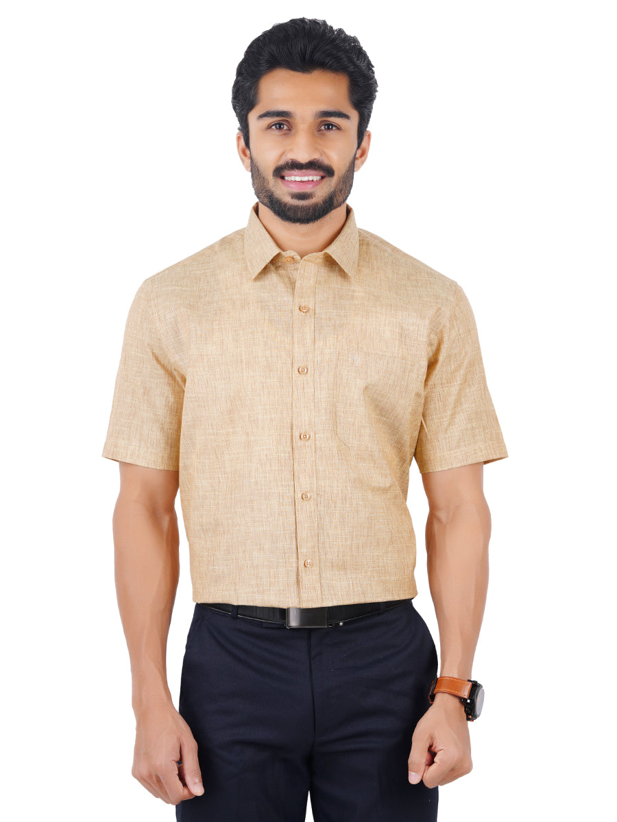 Mens Cotton Blended Formal Shirt Half Sleeves Dark Sandal T12 CK2-Front view