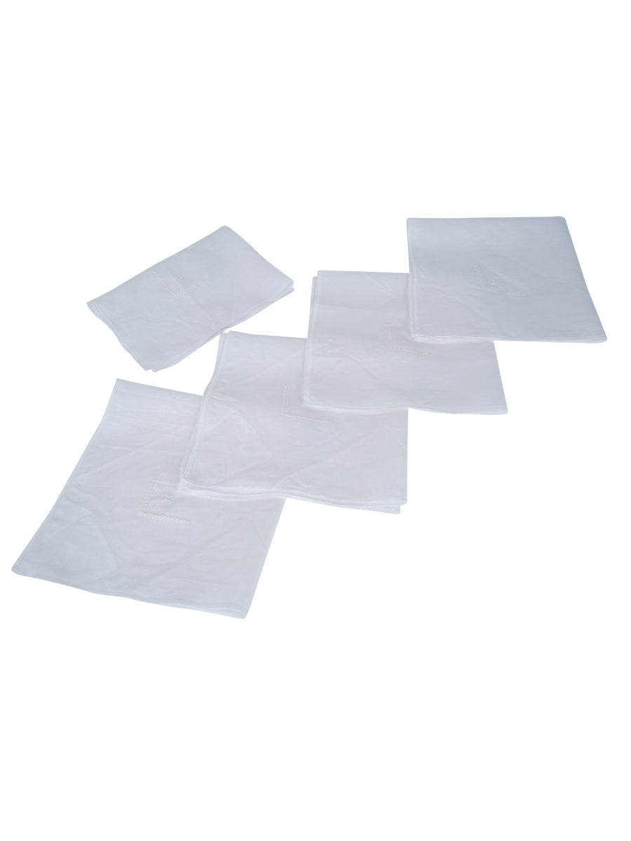 Pure Linen White Hand Kerchief (5 in 1)