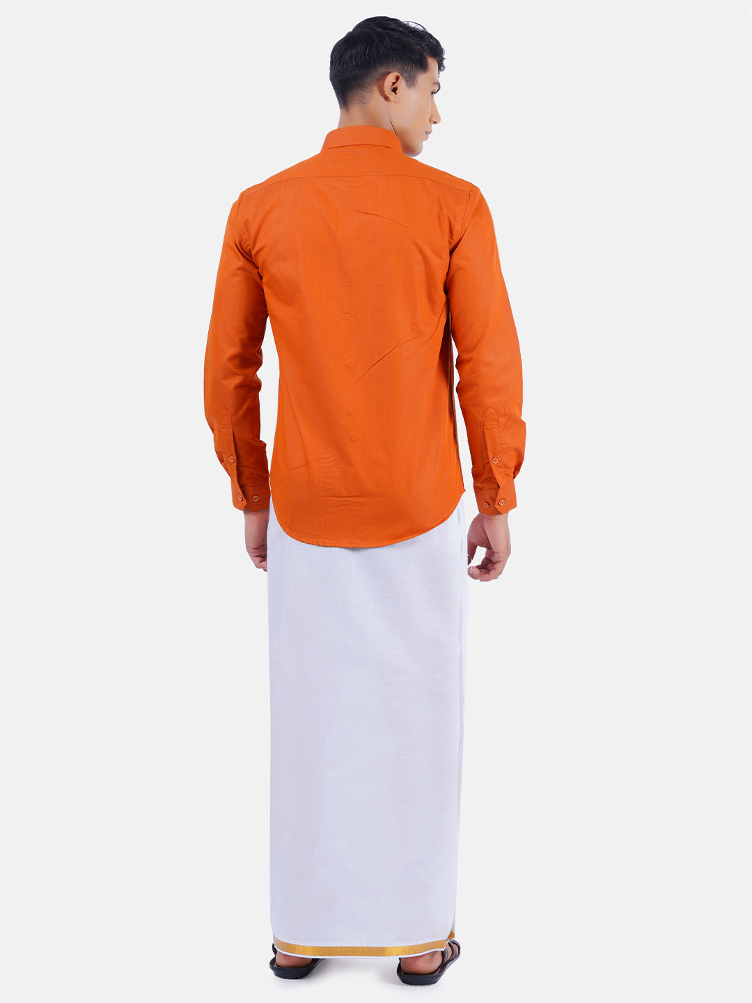 Mens Cotton Full Sleeves Shirt with 3/4'' Gold Jari Dhoti Combo-Back view