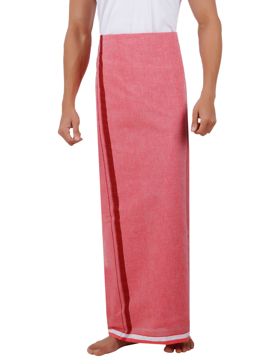 Men Cotton Blend Single Layer Pink Dhoti with Assorted Border Nitro Plain N2