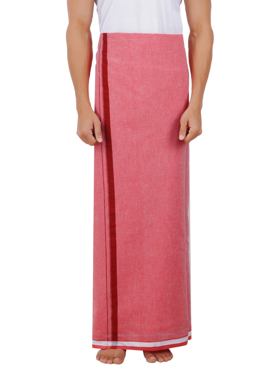 Men Cotton Blend Single Layer Pink Dhoti with Assorted Border Nitro Plain N2
