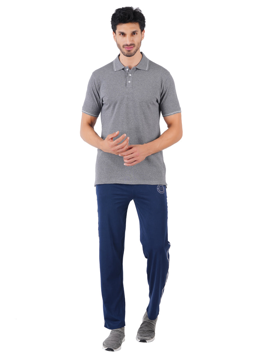 Men's Grey Melange Cotton Blend Half Sleeves Polo T-Shirt-Full view