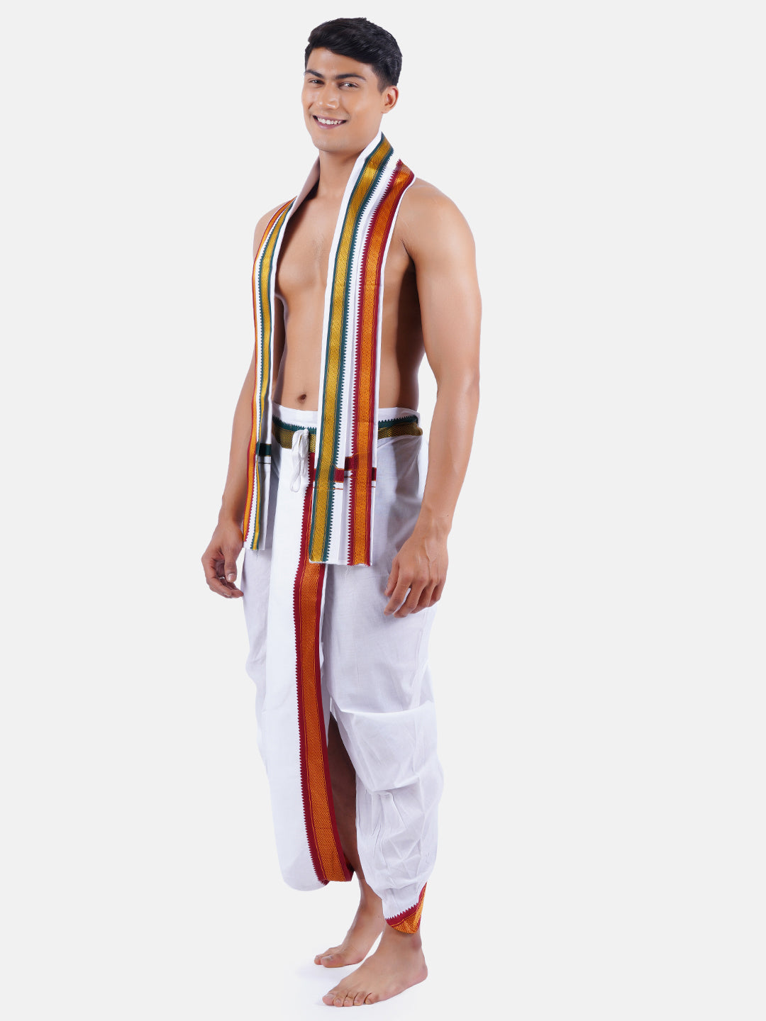 Mens ReadyMade Panchakacham Dhoti/Angavasthram PW110 MyilkhganWhite-Side view