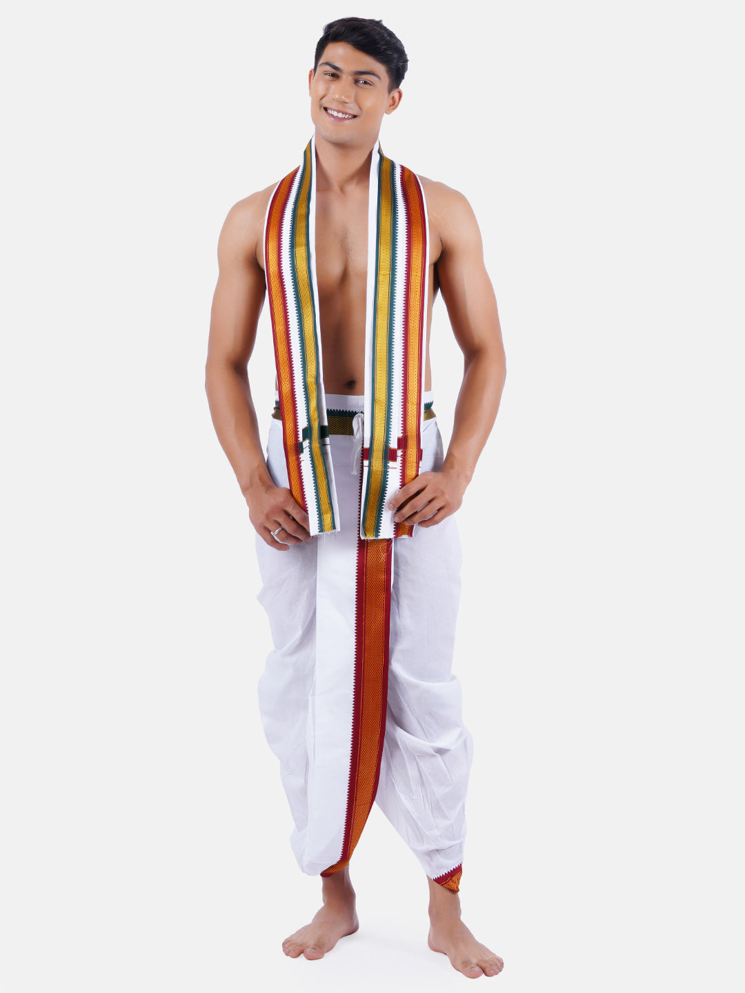 Mens ReadyMade Panchakacham Dhoti/Angavasthram PW110 MyilkhganWhite