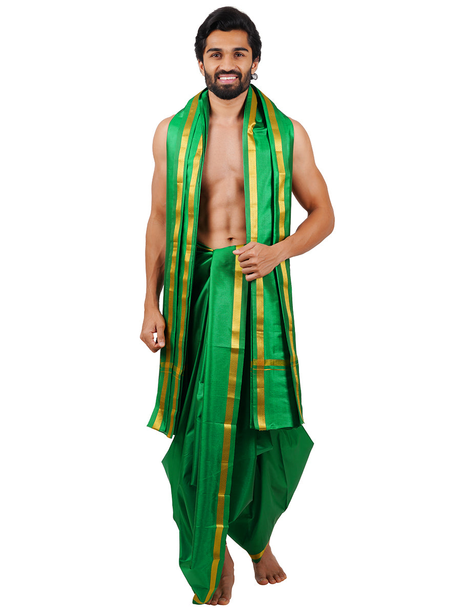 Mens Art Silk Panchakacham with Angavastram Sankaranthi Gold 50K (9+5) Green