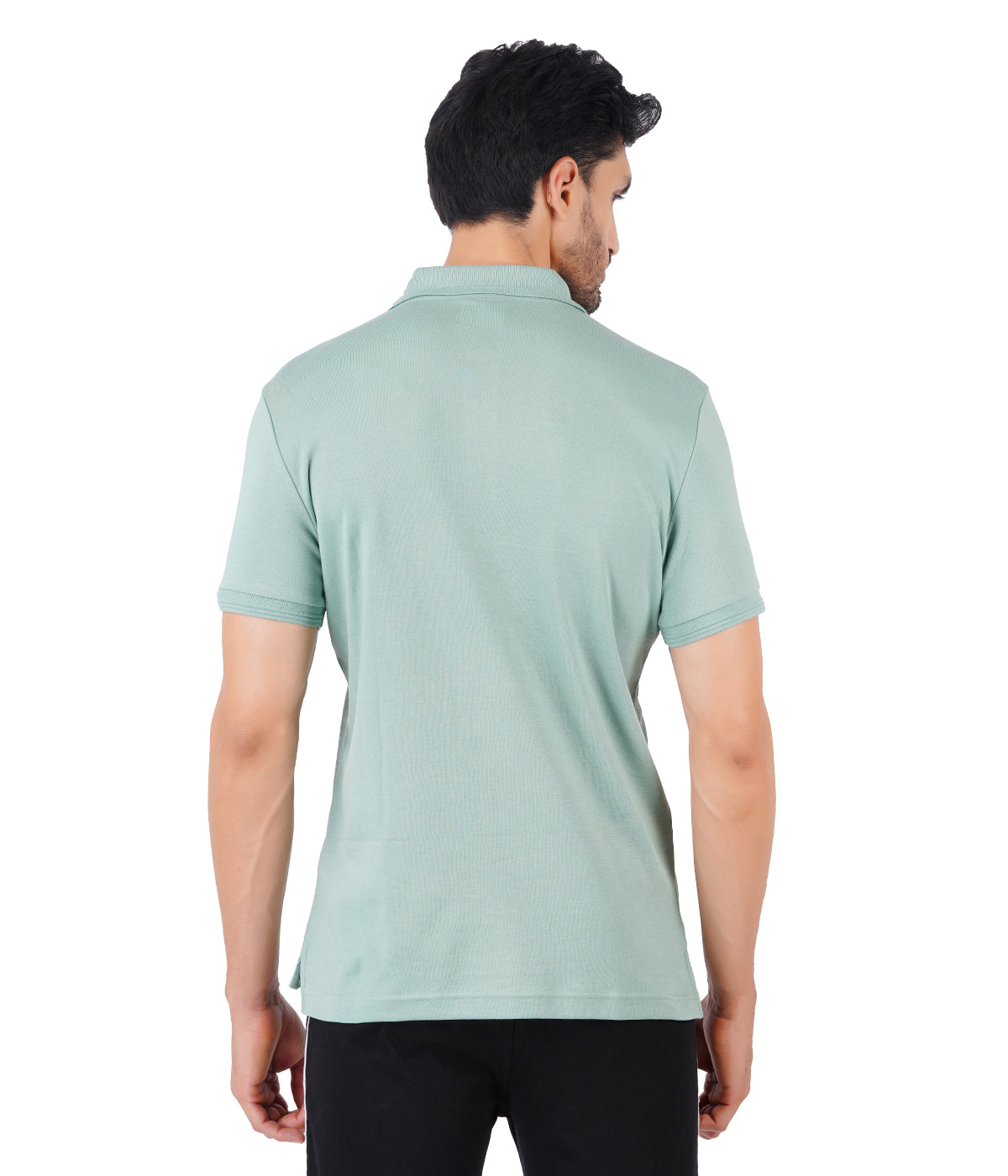 Men's Mint Green Super Combed Cotton Half Sleeves Polo T-Shirt-Back view