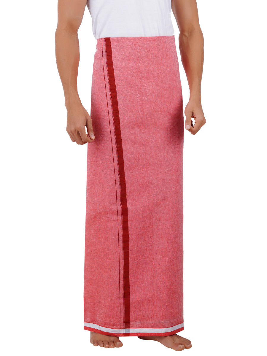 Men Cotton Blend Single Layer Pink Dhoti with Assorted Border Nitro Plain N2
