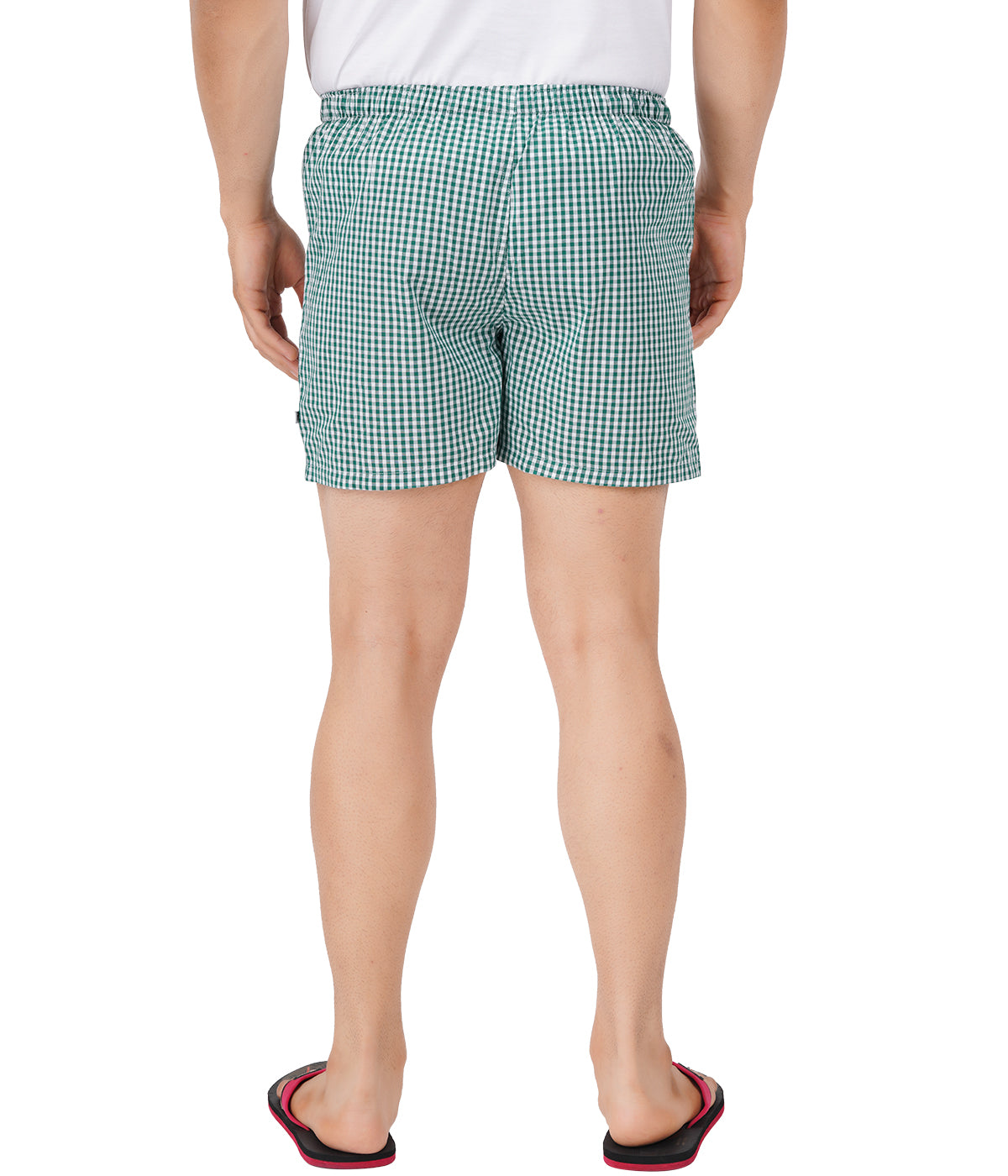 Mens Checked Woven Boxer Shorts Green WS5-Back view
