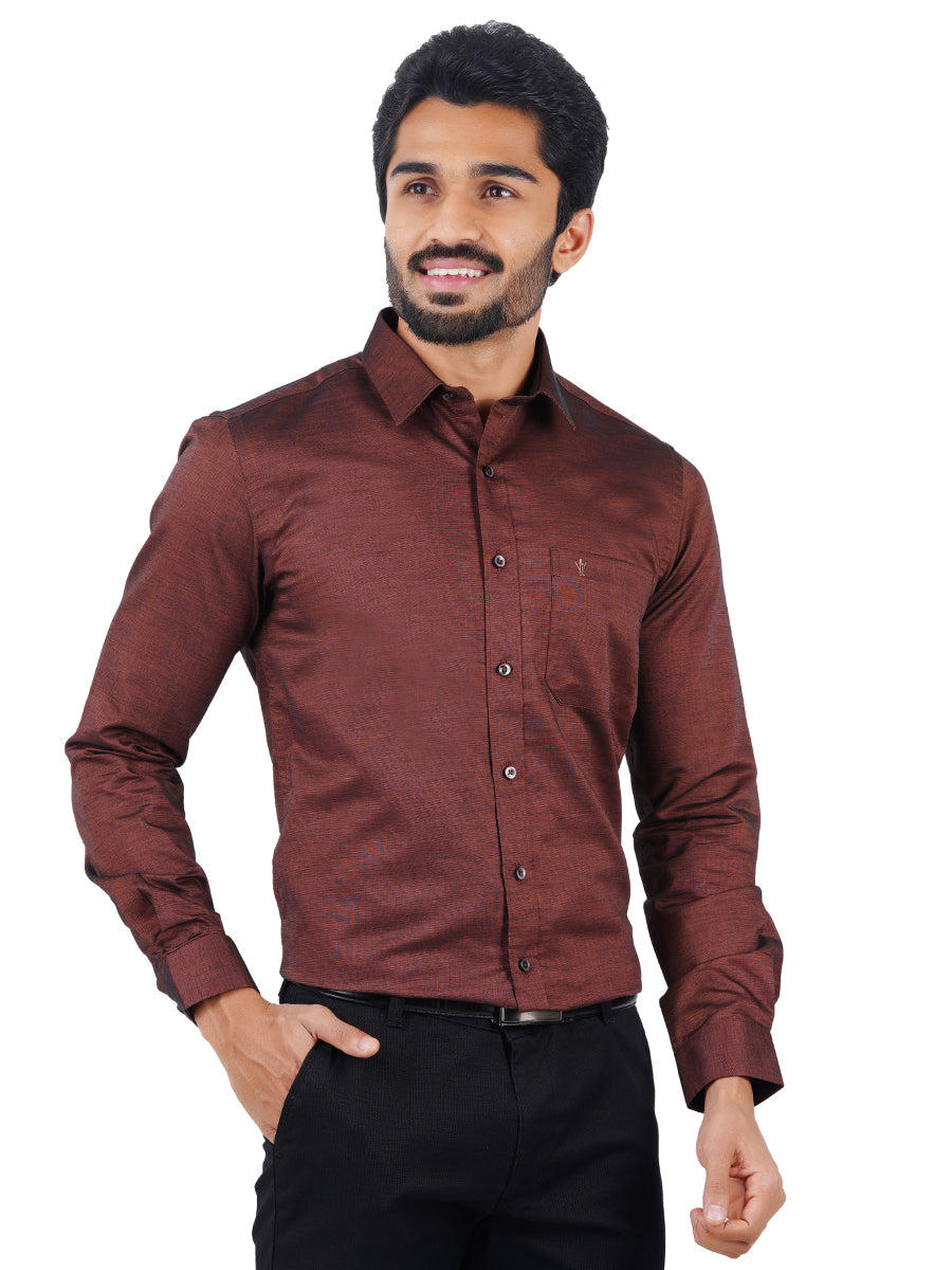 Premium Cotton Shirt Full Sleeves Brown EL GP12-Front view