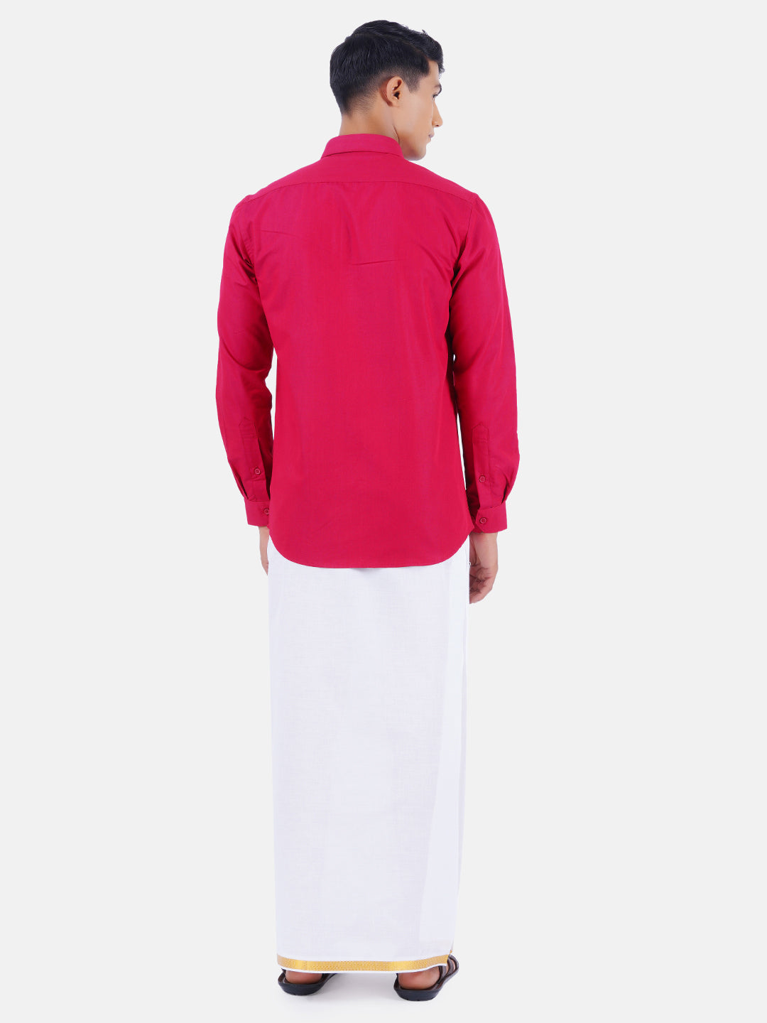 Mens Cotton Full Sleeves Shirt with 3/4'' Gold Jari Dhoti Combo-Back view