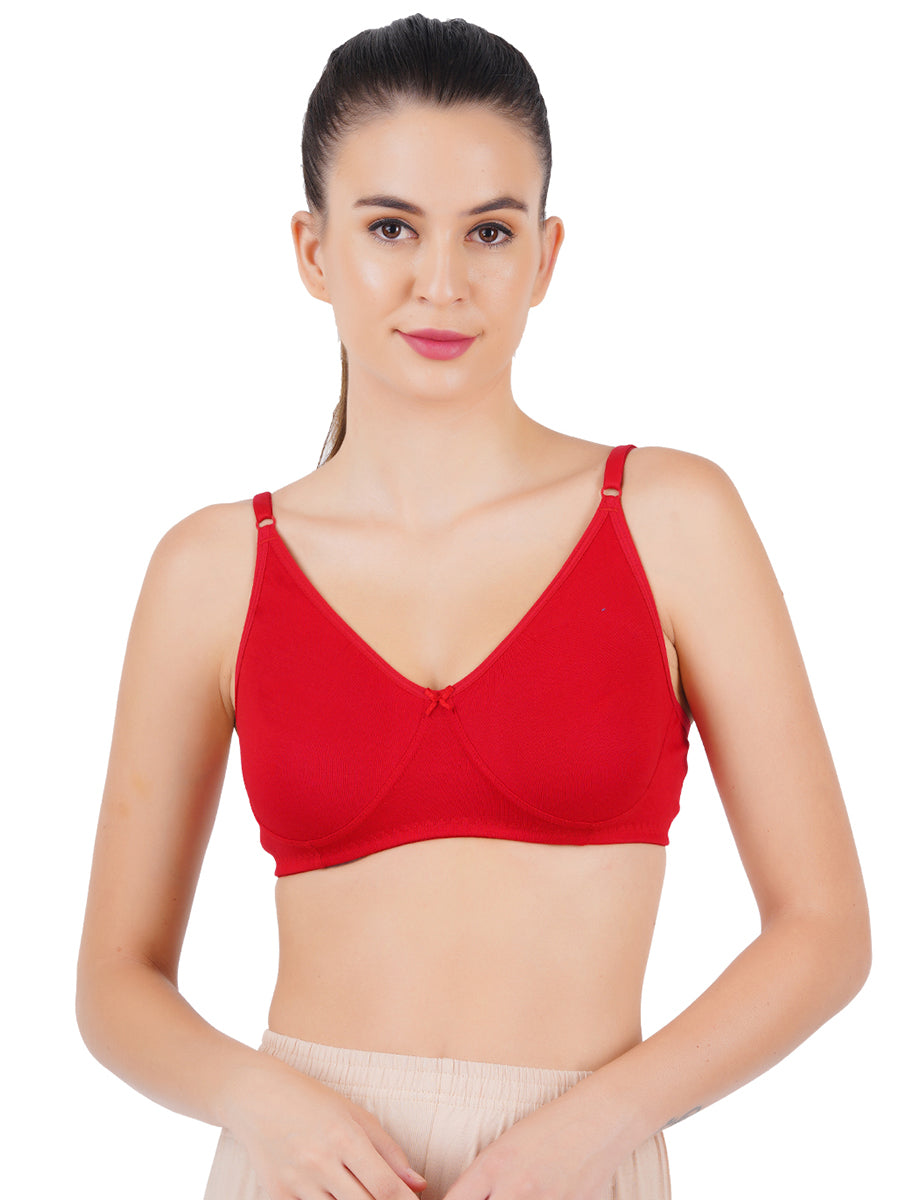 Women's Cotton Double Layer Soft Adjustable Regular Brazier Pack of 2-Red