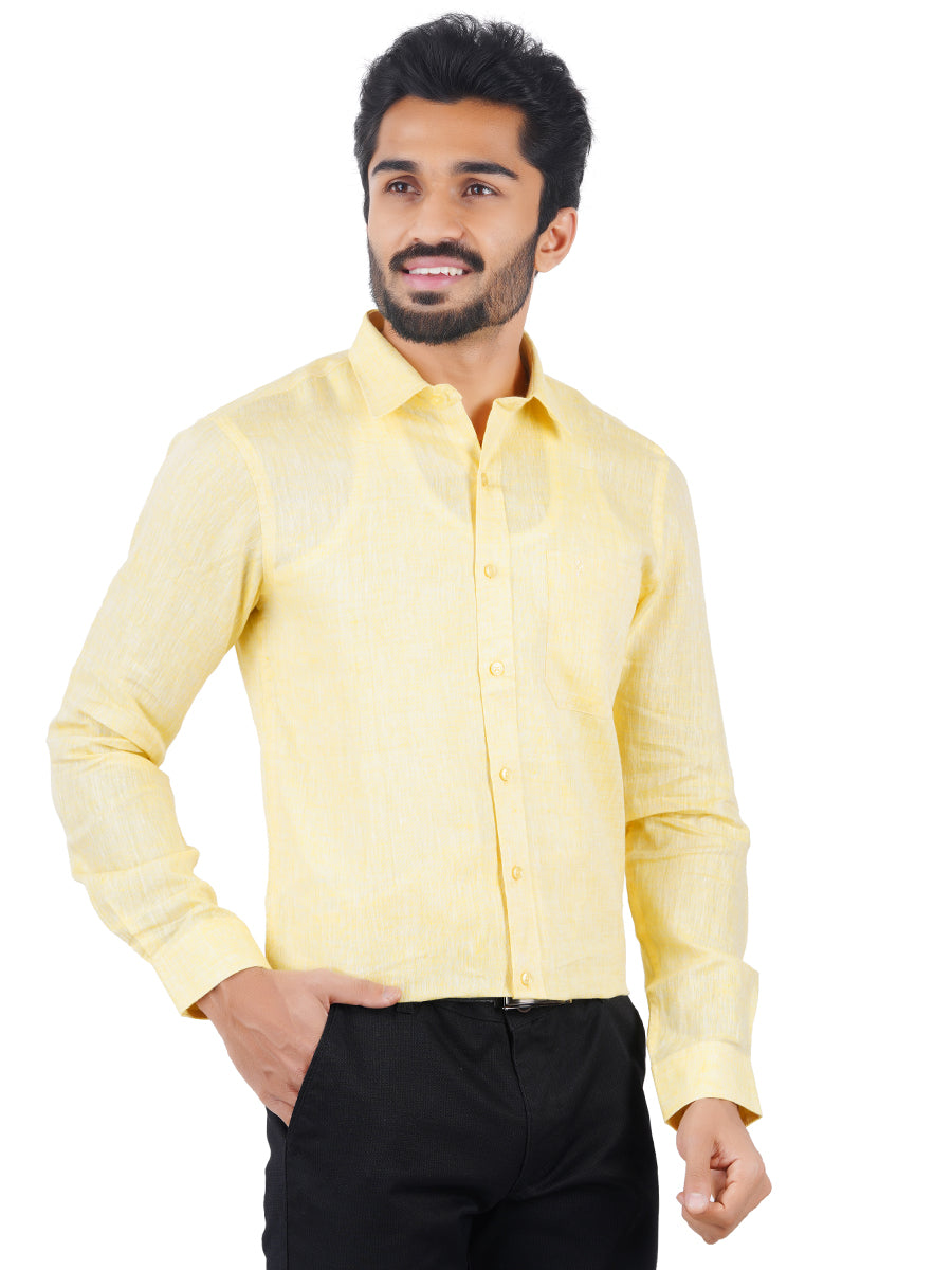 Mens Pure Linen Full Sleeves Shirt Light Yellow-Side view